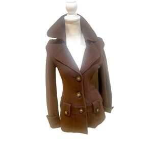 Patrizia Luca 100% Cotton brown button down pea coat big notched collar medium